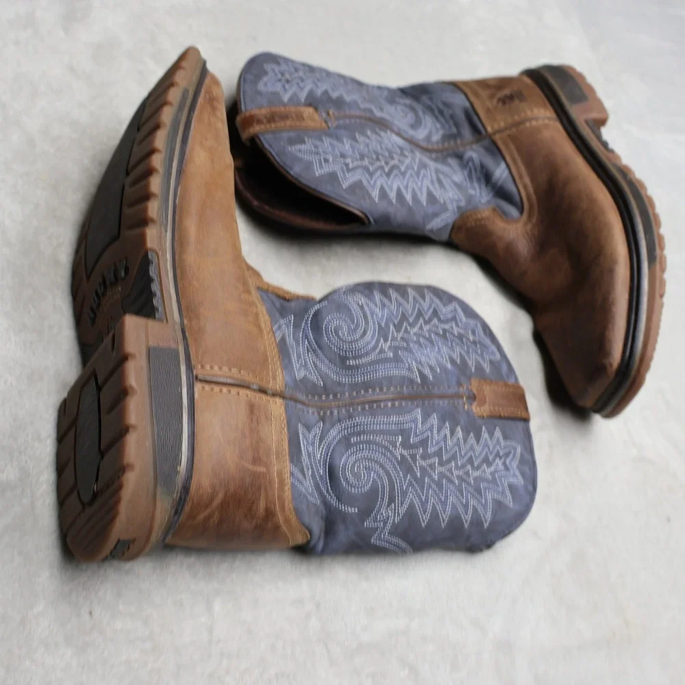 Rocky Youth 6M Western Boots Brown Denim Country Ranch Square Toe RKW0255Y